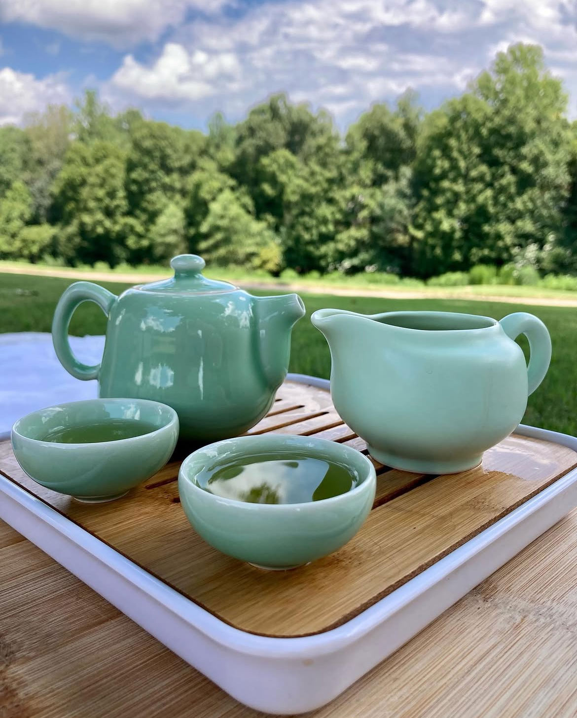 picnic with a celadon tea set