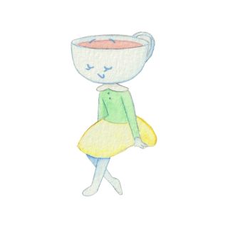 watercolor gouache little teacup girl sitting on a ledge