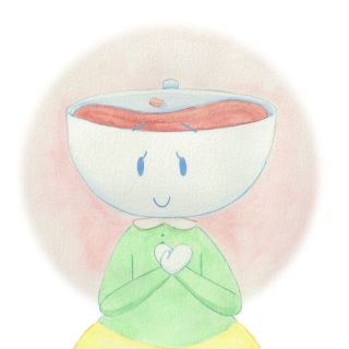 watercolor gouache little teacup girl with tea